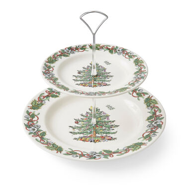 Spode Christmas Tree Wreath 2 Tier Cake Stand